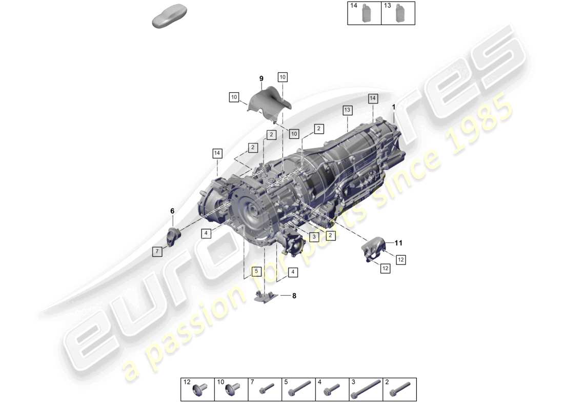 porsche 2025 (cayenne e3 pa) 8-speed automatikgetriebe für fahrzeuge mit hybridantrieb anbauteile für motor und getriebe teilediagramm