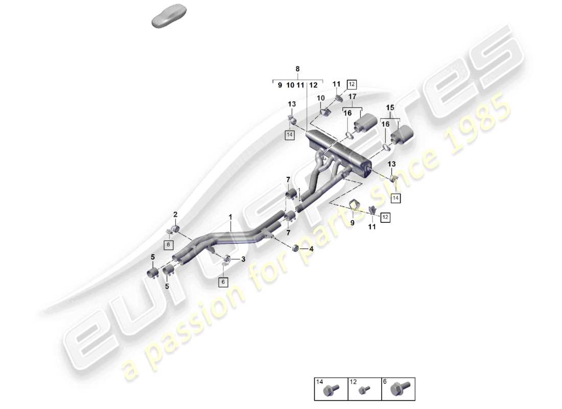 porsche 2025 (cayenne e3 pa) auspuffanlage sportversion titan vorschalldämpfer endschalldämpfer endrohr teilediagramm