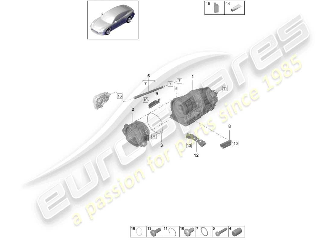 porsche 2021 (panamera 971-1) 8-speed doppelkupplungsgetriebe - pdk - für fahrzeuge mit hybridantrieb ersatzteildiagramm