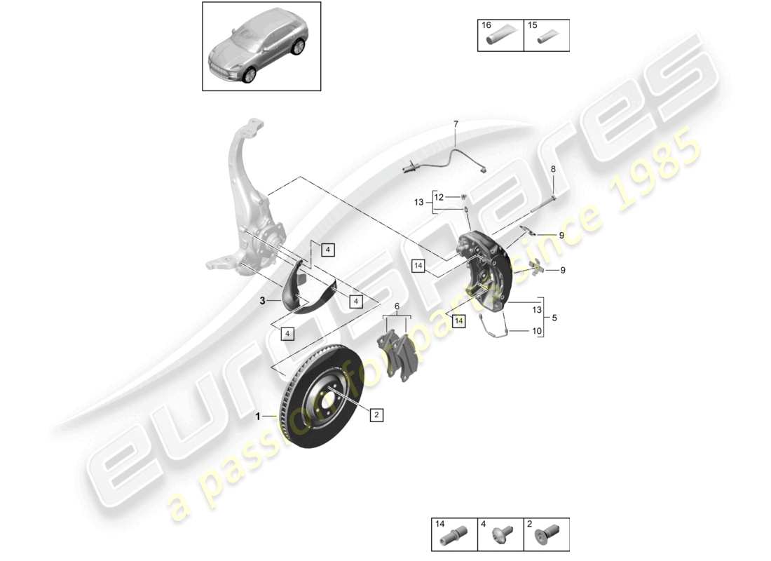 porsche 2021 (macan) scheibenbremse vorderachse schwarz teilediagramm