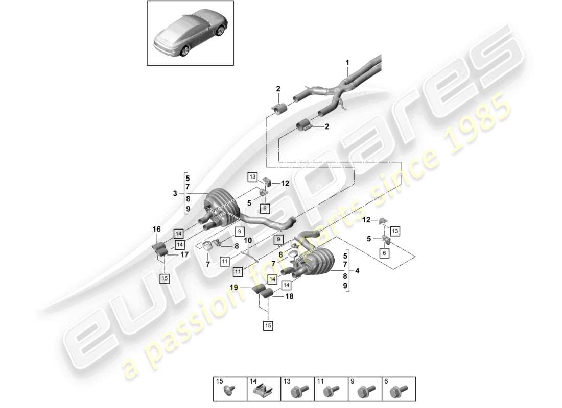 porsche 2021 (panamera 971-1) abgasanlage sportversion und endschalldämpfer für fahrzeuge mit exclusive-ausstattung endrohr-teilediagramm