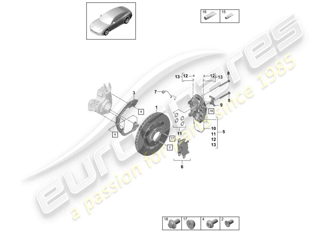 porsche 2021 (panamera 971-1) scheibenbremse pccb hinterachse ersatzteildiagramm
