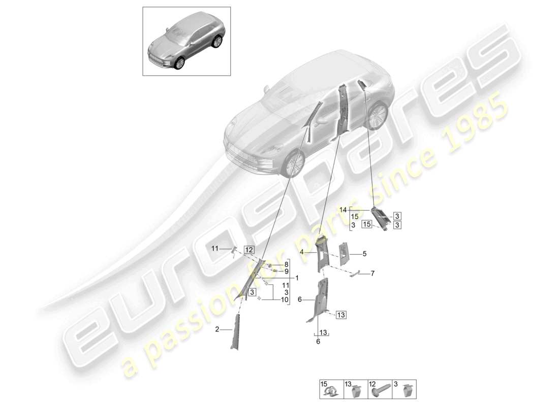 porsche 2021 (macan) a-säulenverkleidung oben b-säulenverkleidung c-säulenverkleidung teilediagramm