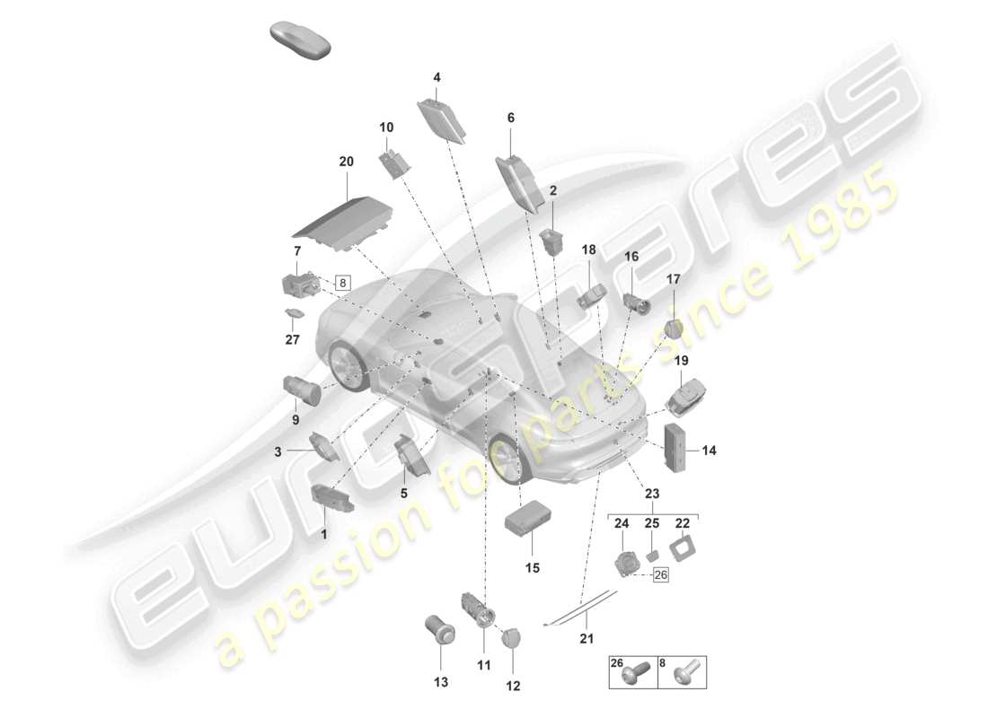 porsche 2020 (taycan 9j1-1) schalter multimedia-schnittstelle buchse teilediagramm