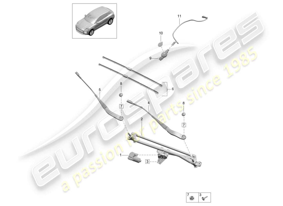 porsche 2023 (macan) scheibenwischeranlage, kompl. sensor für luftfeuchtigkeit, regen und lichterkennung teilediagramm