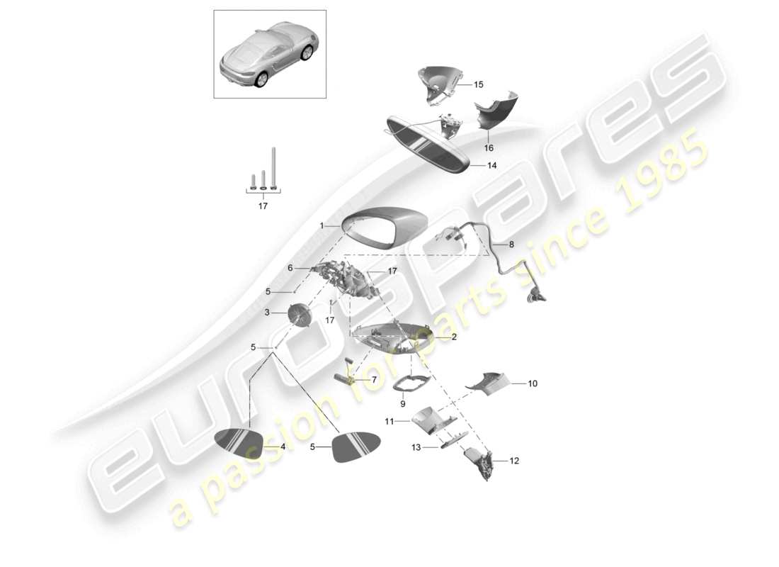 porsche 2024 (718 cayman) außenspiegel innenspiegel teilediagramm
