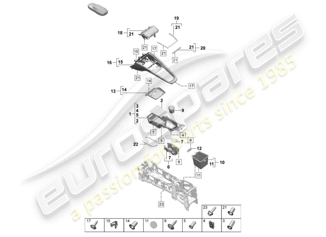 porsche 2025 (macan-e) teilediagramm der oberen mittelkonsole
