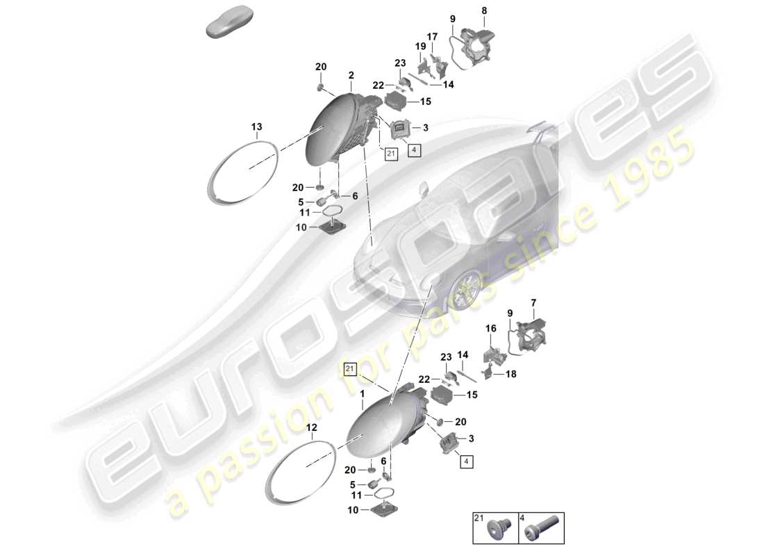 porsche 2026 (992-2 gt3) led-scheinwerfer-ersatzteildiagramm