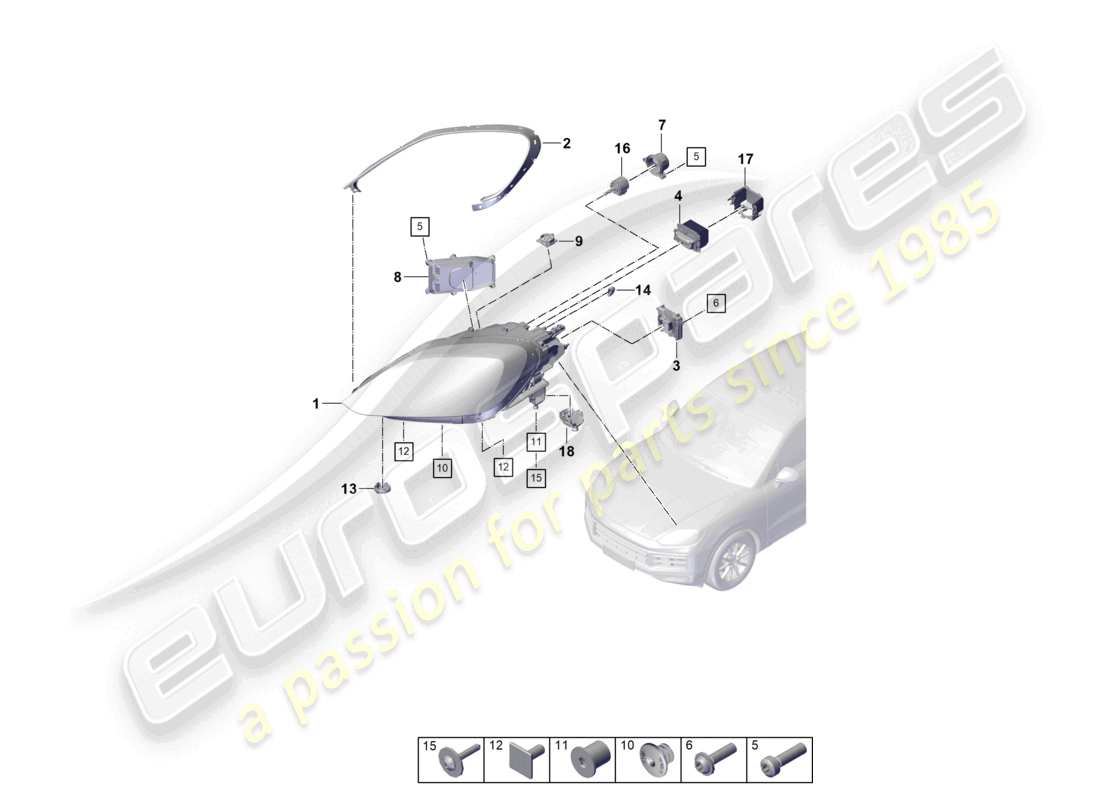 porsche 2025 (cayenne e3 pa) led-scheinwerfer steuergerät sicherungselement teilediagramm