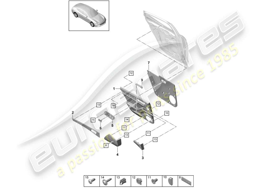 porsche 2021 (panamera 971-1) türverkleidung hinten alcantara sport turismo ersatzteildiagramm