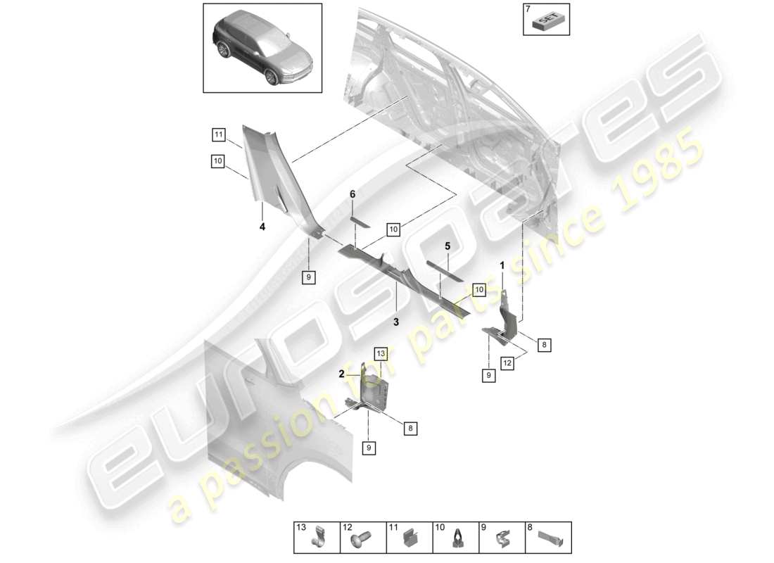 porsche 2022 (cayenne e3 9ya/9yb) schwellerzierleiste unten zierleiste innen teilebild