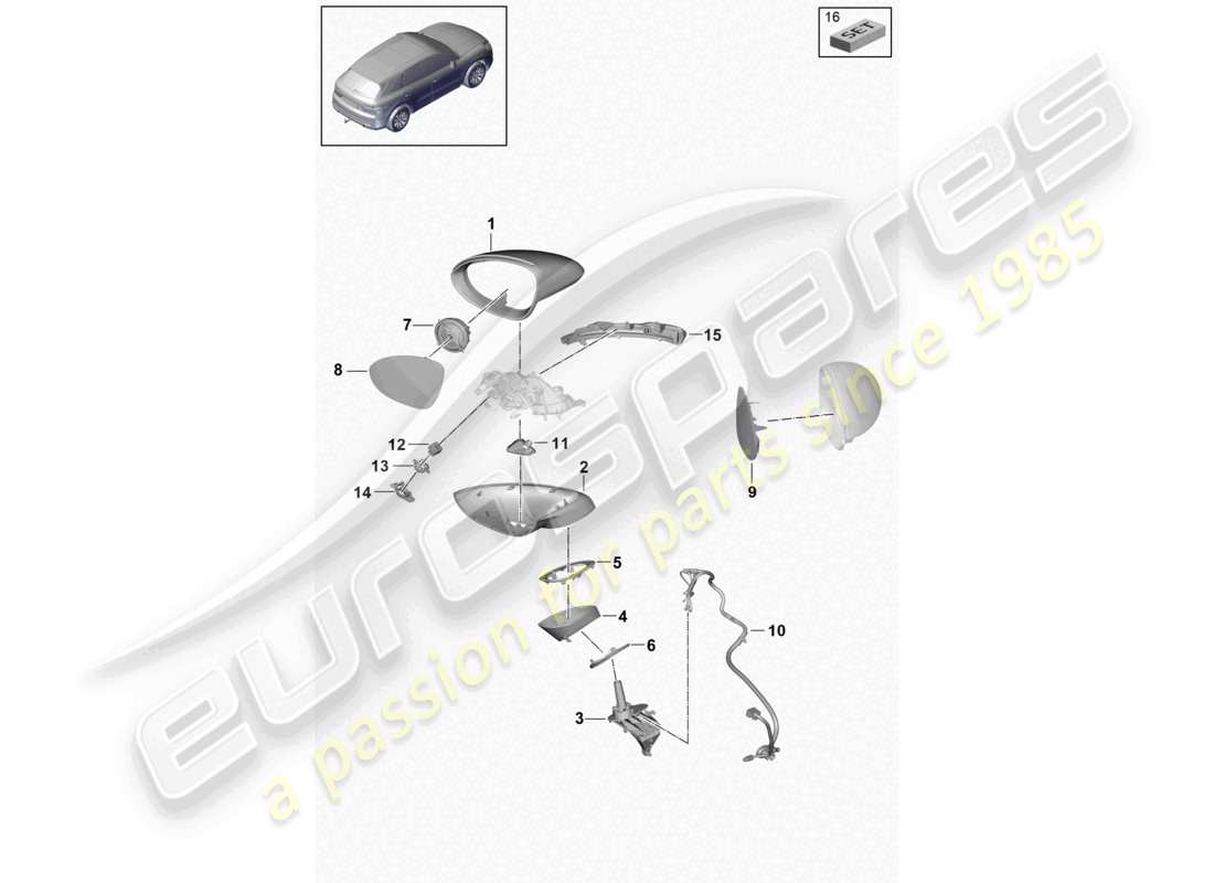porsche 2024 (cayenne e3 9ya/9yb) innenspiegel außenspiegel zubehör teilediagramm