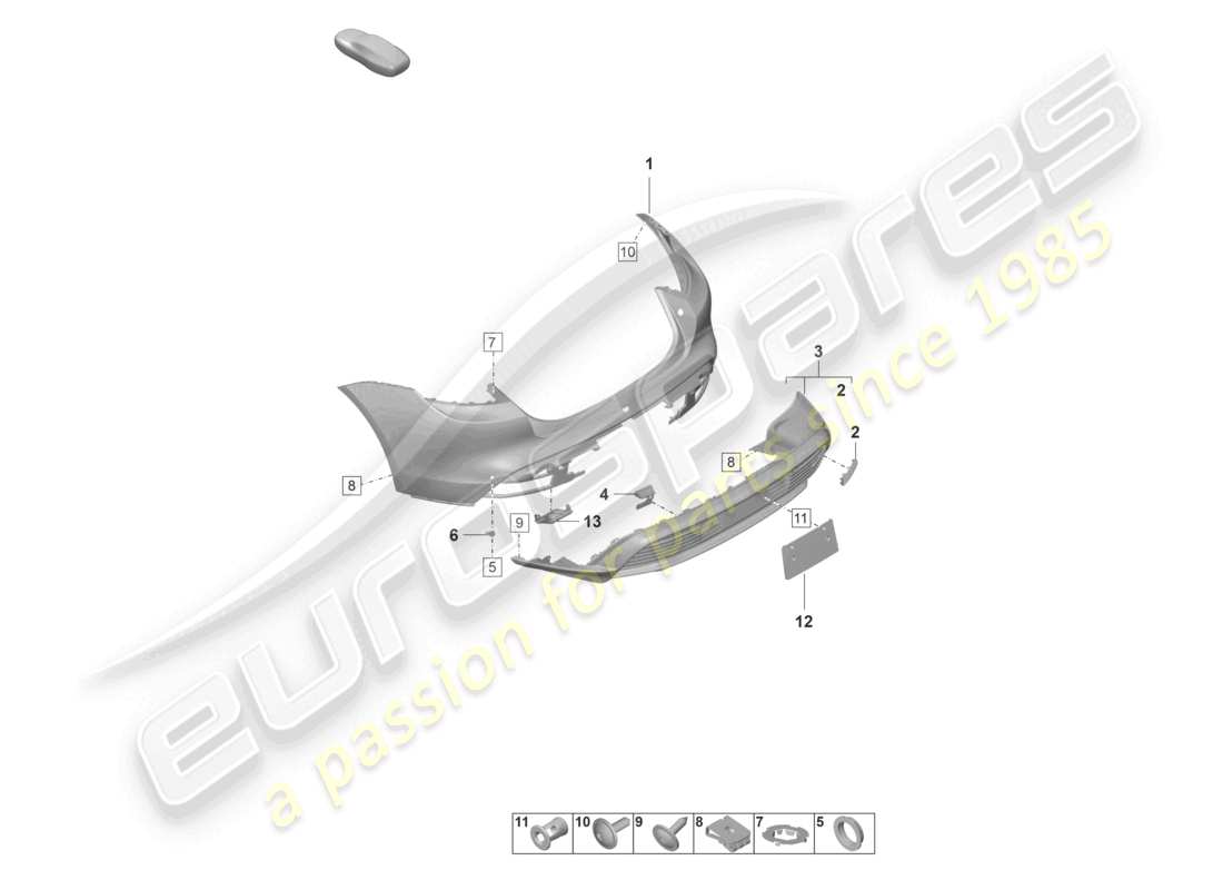 porsche 2020 (taycan 9j1-1) stoßfänger hinten für ausstattungsvariante: basic ersatzteildiagramm