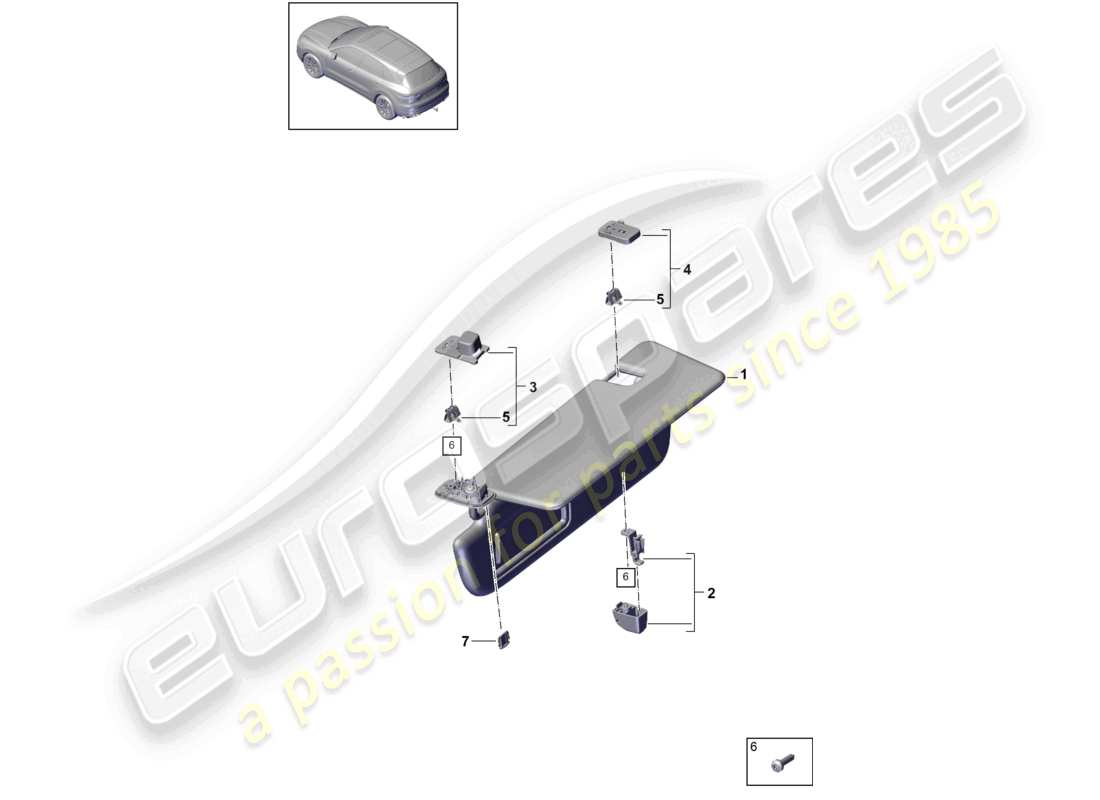 porsche 2022 (cayenne e3 9ya/9yb) sonnenblenden ersatzteildiagramm