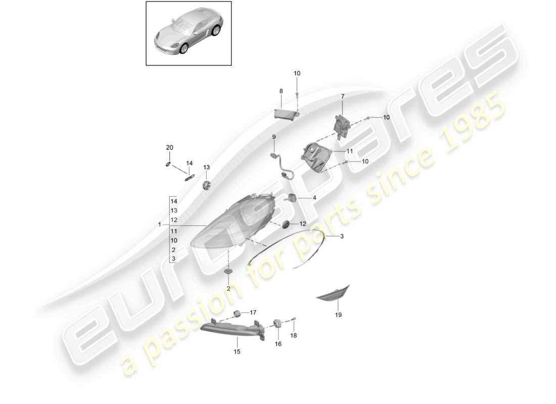 porsche 2022 (718 cayman) scheinwerfer zusatzscheinwerfer blinker seitenmarkierungsleuchte blinker-repeater teilediagramm