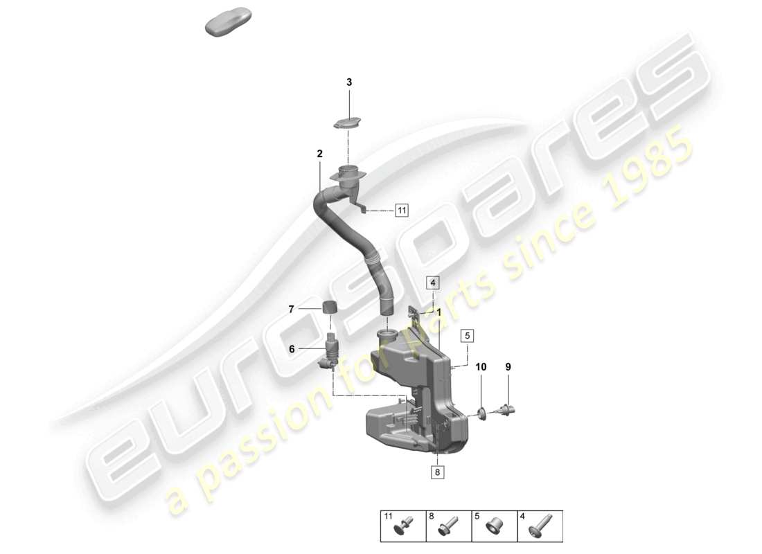 porsche 2025 (macan-e) waschwasserbehälter und einzelteile teilediagramm