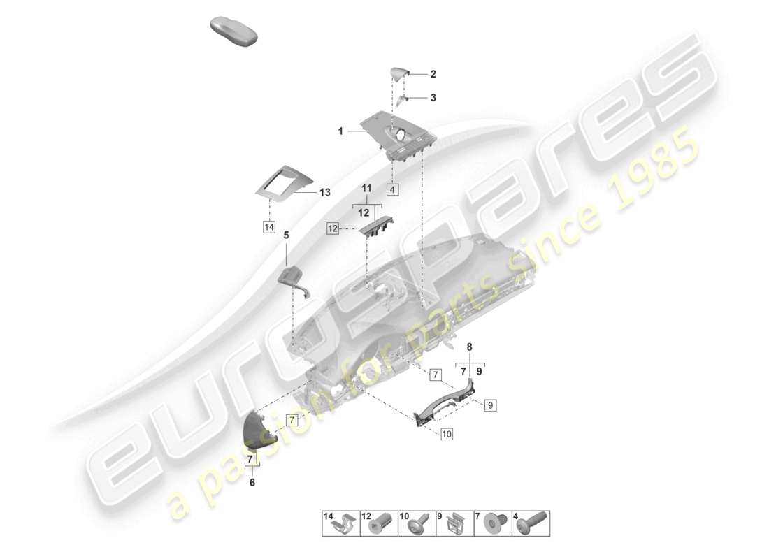 porsche 2022 (panamera 971-2) zubehör oberes armaturenbrett teilediagramm