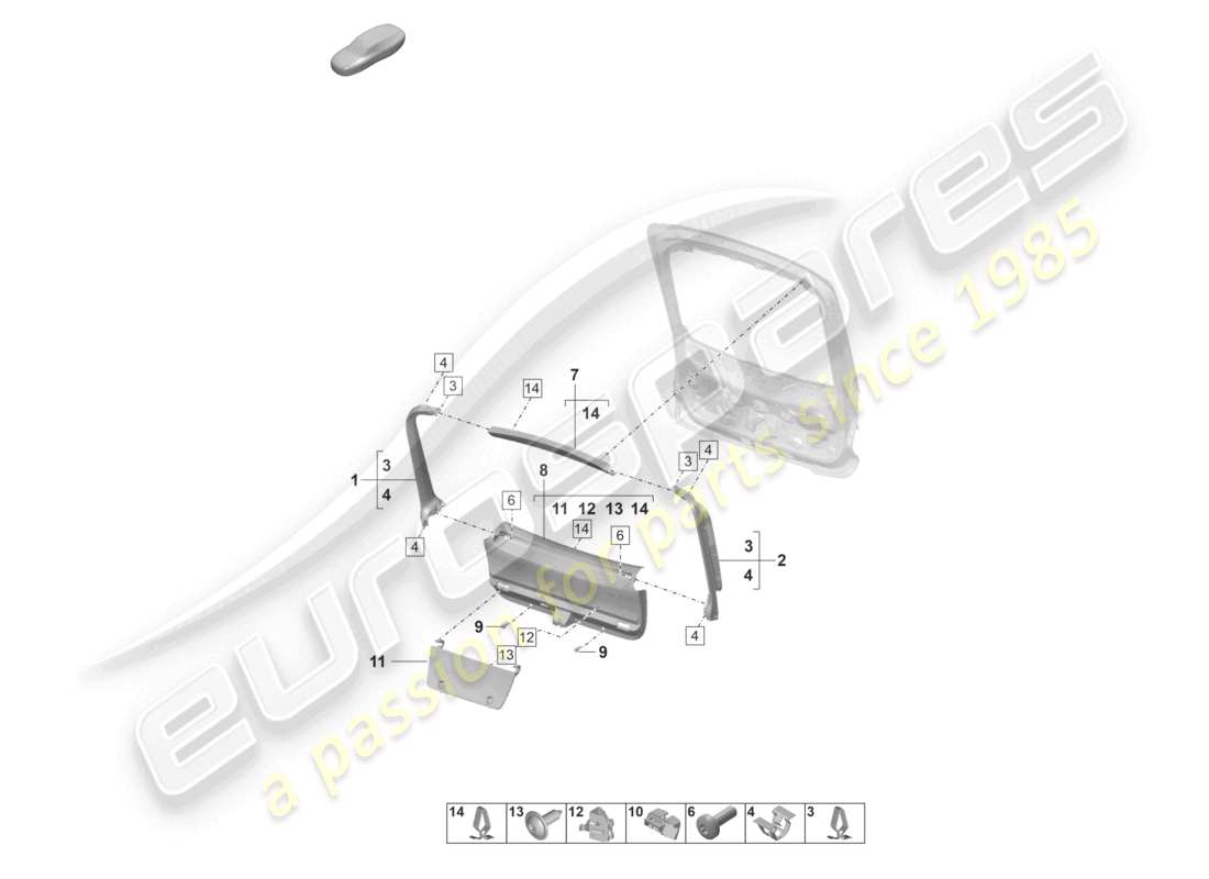 porsche 2024 (panamera 971-2) teilediagramm der inneren heckklappenverkleidung