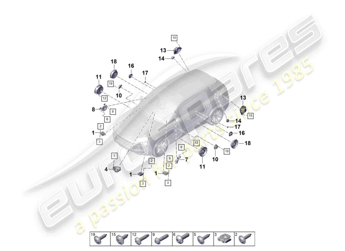 porsche 2025 (cayenne e3 pa) lautsprecher-teilediagramm