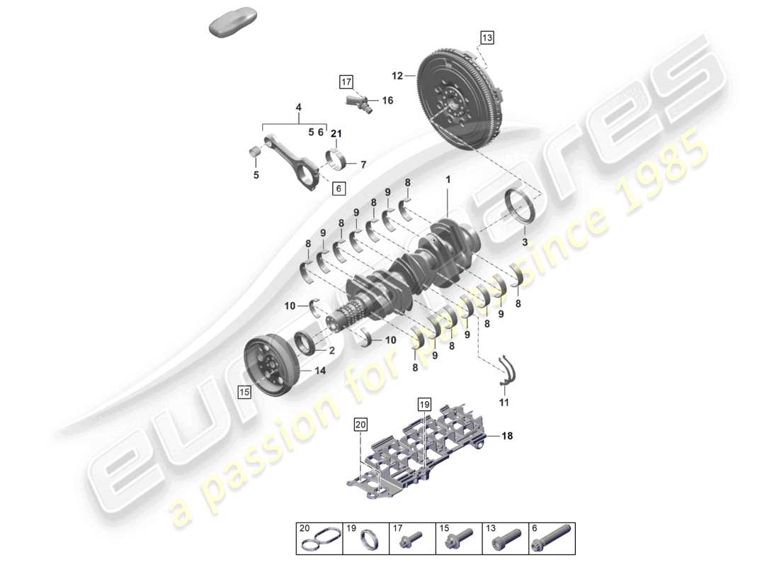 porsche 2022 (992-1 turbo / s) kurbelwelle pleuel schwungrad teile diagramm