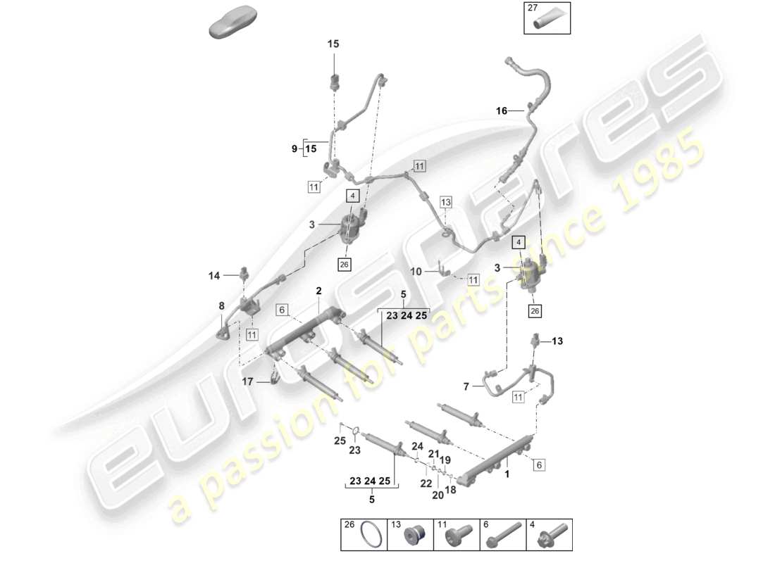porsche 2026 (992-2 turbo / s) einspritzsystem hochdruckpumpe hochdruckinjektor teilediagramm