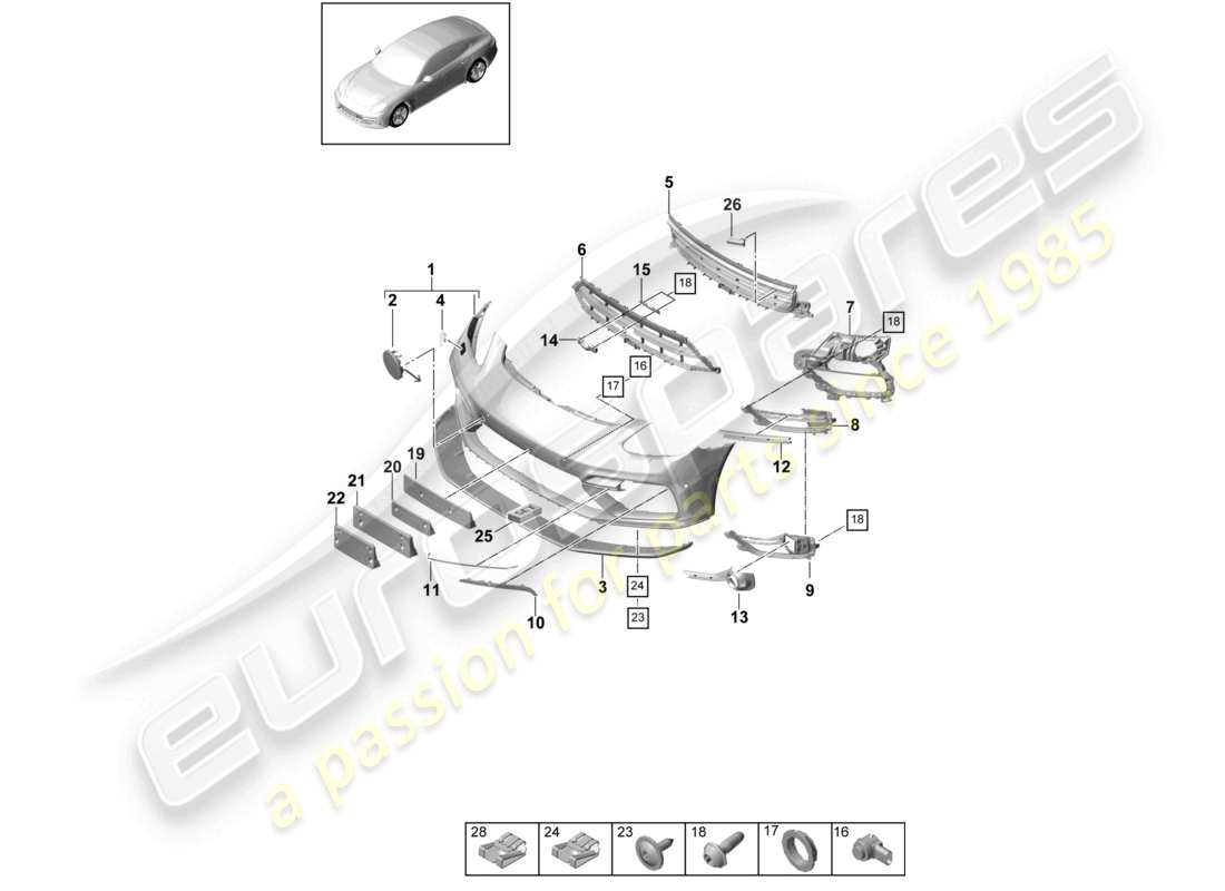 porsche 2021 (panamera 971-1) stoßstange vorne teilediagramm