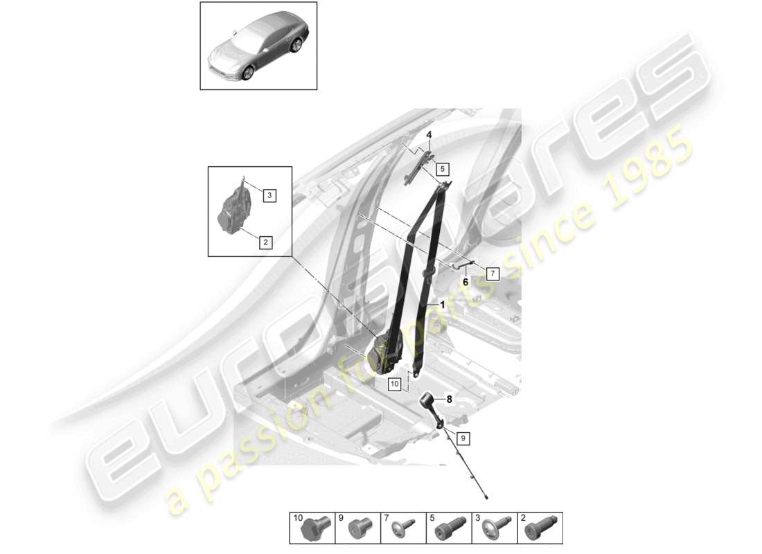 porsche 2021 (panamera 971-1) dreipunkt-sicherheitsgurt vorn ersatzteildiagramm