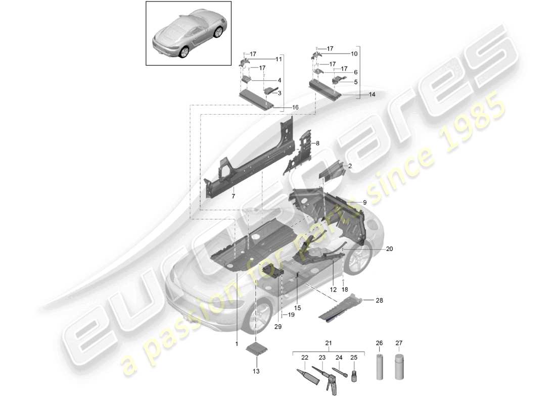 porsche 2024 (718 cayman) bodenplatten mitte teilediagramm