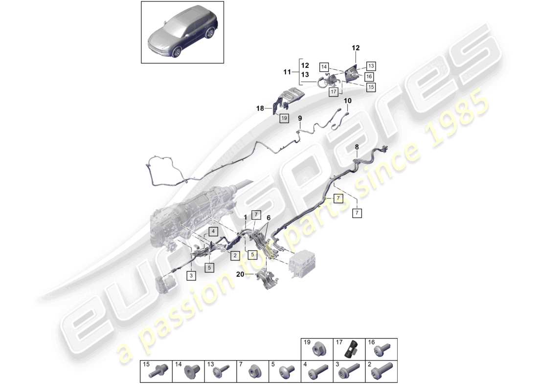 porsche 2024 (cayenne e3 9ya/9yb) kabelbäume für fahrzeuge mit hybridantrieb ersatzteilzeichnung