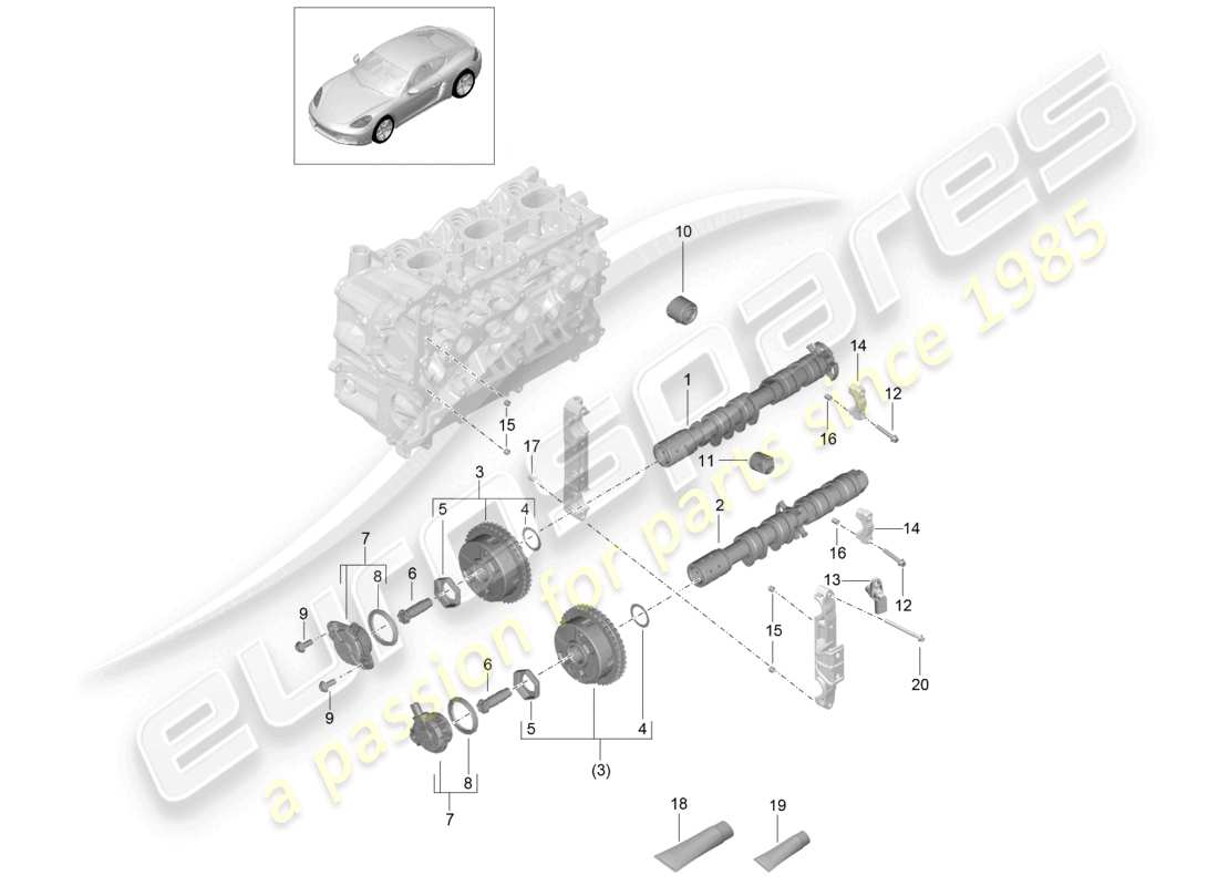 porsche 2023 (718 cayman) nockenwelle hydraulische nockenwellenverstelleinheit mit stößel teilediagramm