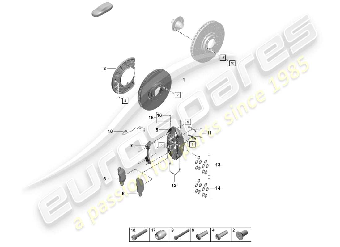 porsche 2025 (992-2 turbo / s) scheibenbremse vorderachse teilediagramm