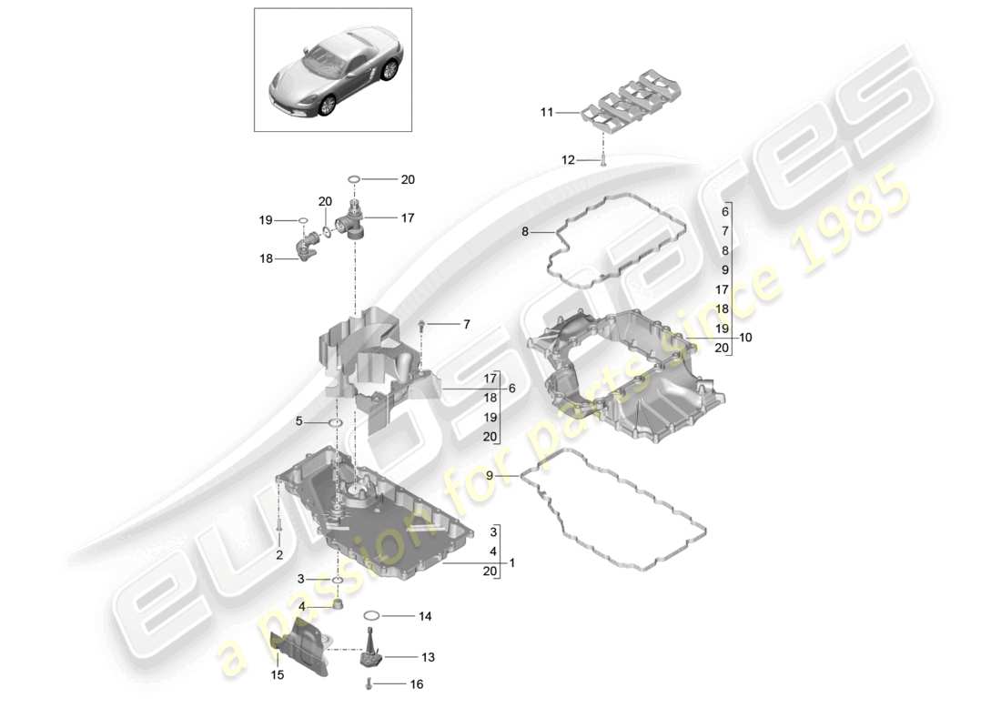 porsche 2021 (718 boxster) motor (öldruck/schmierung) ölwanne teilediagramm
