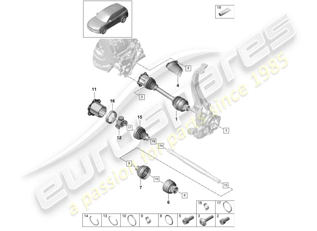 porsche 2024 (cayenne e3 9ya/9yb) antriebswelle vorderachse teilediagramm