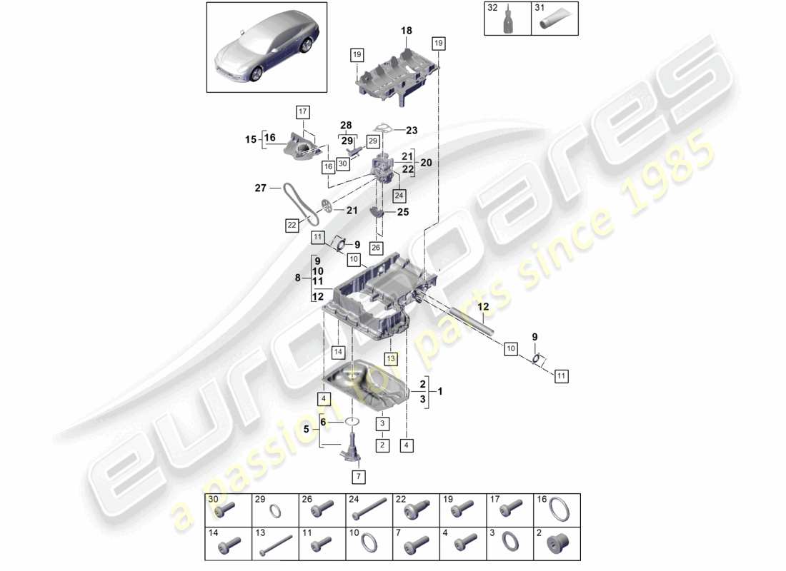 porsche 2021 (panamera 971-1) ölführungsgehäuse ölpumpe ölwanne teilediagramm