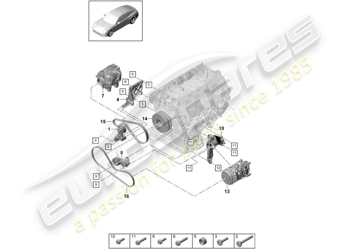 porsche 2021 (panamera 971-1) poly-v-riemen riemenspanner dämpfer teilediagramm
