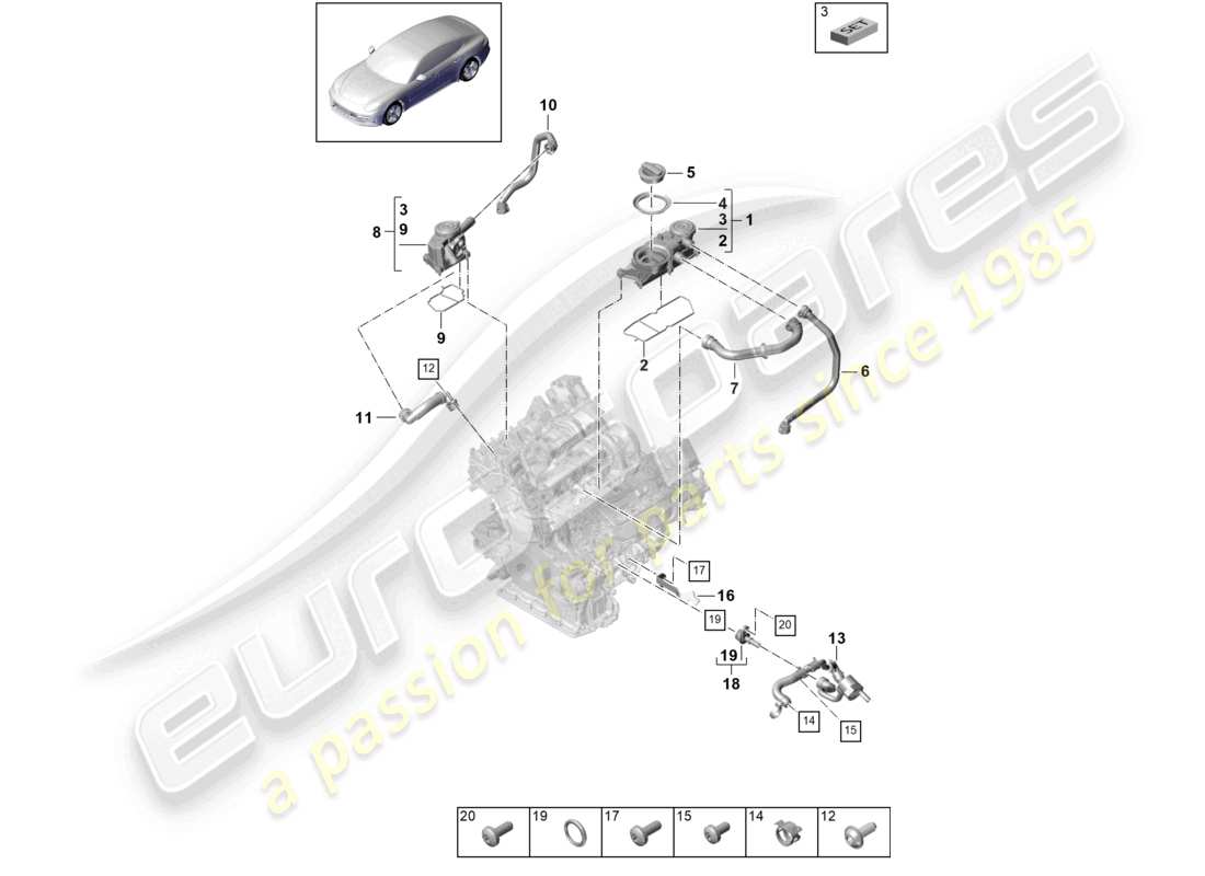 porsche 2021 (panamera 971-1) entlüftung für zylinderblock-ölabscheider teilediagramm
