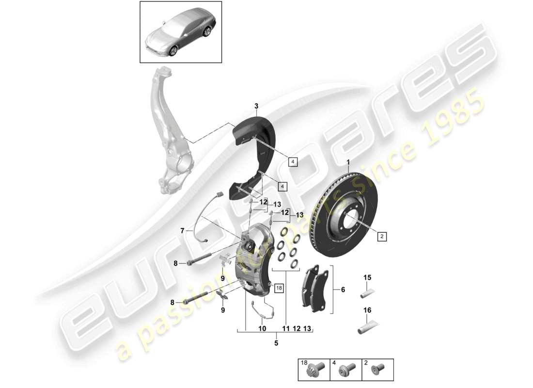 porsche 2021 (panamera 971-1) scheibenbremse vorderachse teilediagramm