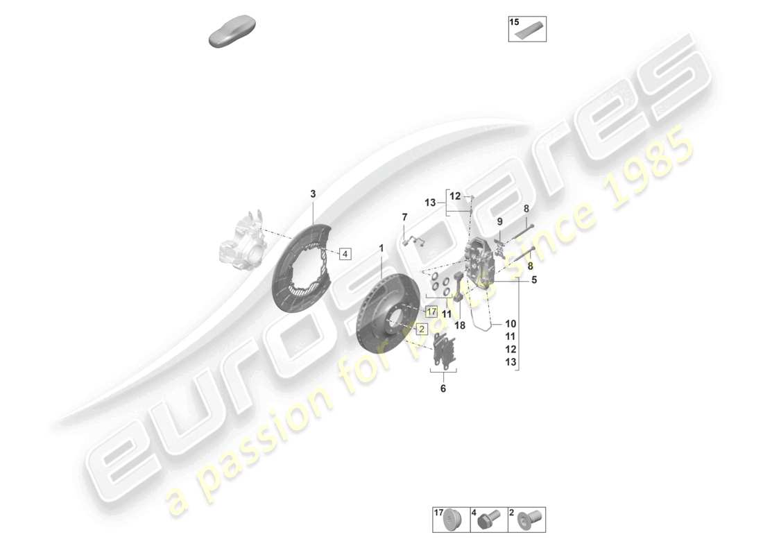 porsche 2023 (taycan 9j1-1) scheibenbremse 19 hinterachse gelb/schwarz ersatzteildiagramm