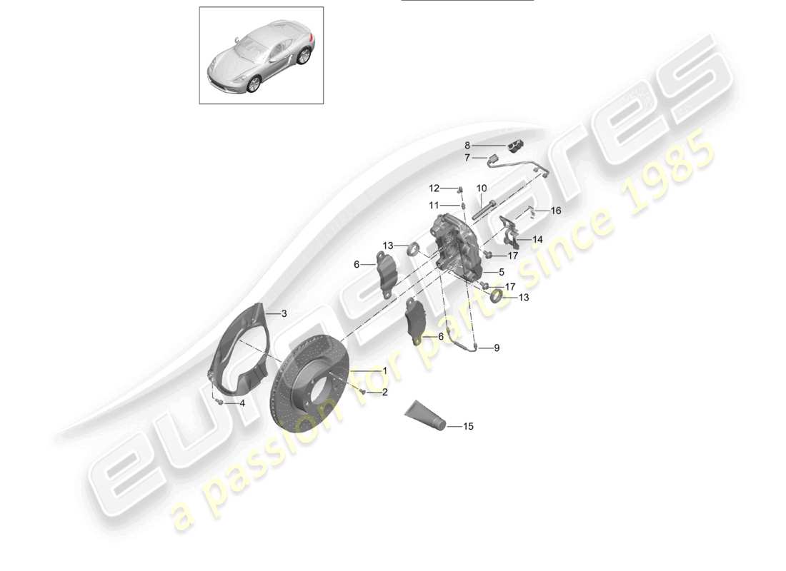 porsche 2025 (718 cayman) scheibenbremse vorderachse teilediagramm