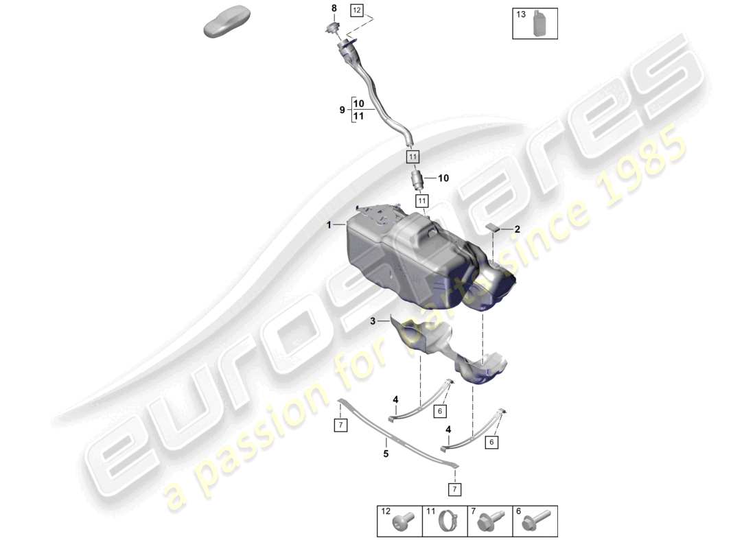 porsche 2020 (992-1 turbo / s) kraftstofftank additiv teilediagramm