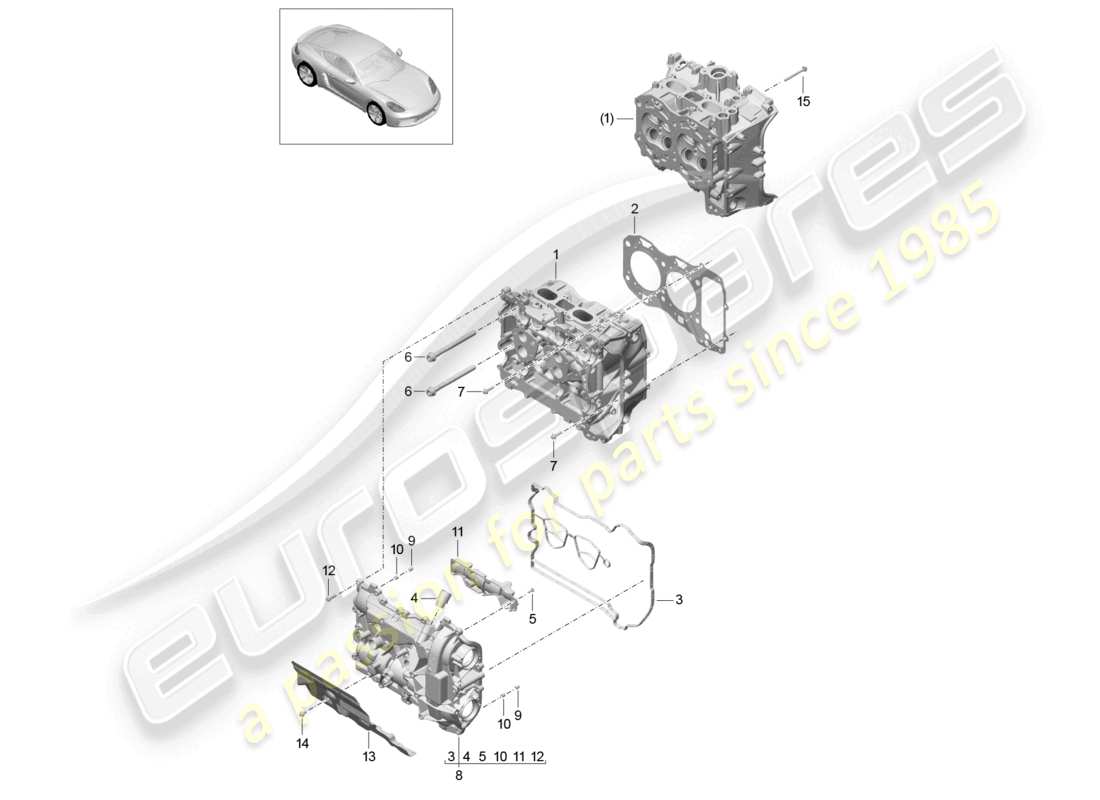 porsche 2021 (718 cayman) zylinderkopf mit: ventil zylinderkopfdichtung zylinderkopfhaube teilediagramm