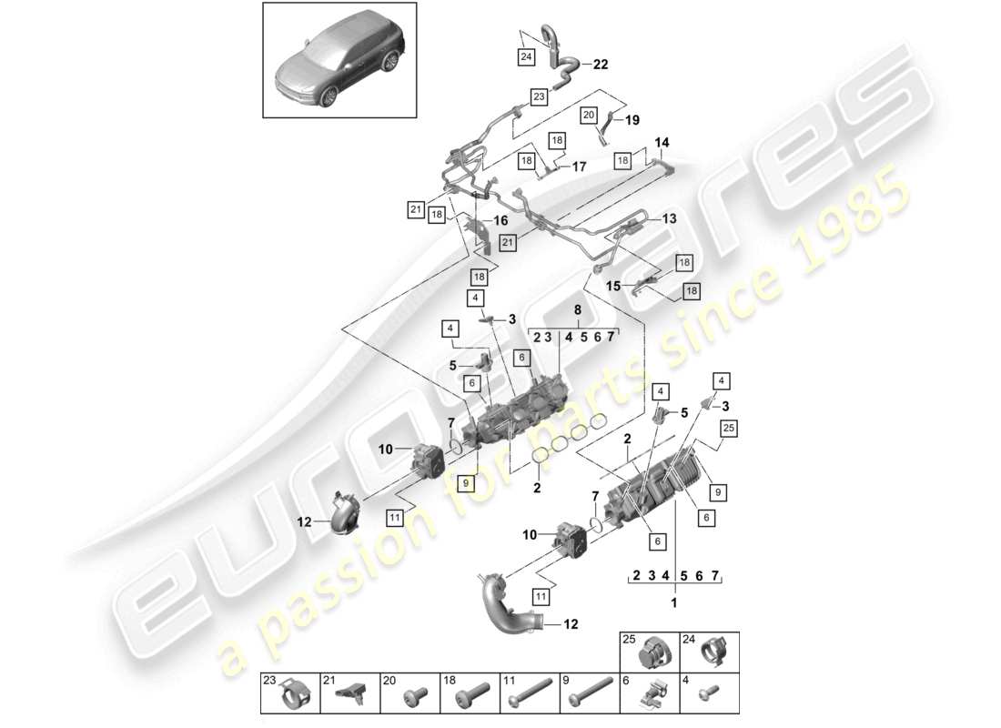 porsche 2024 (cayenne e3 9ya/9yb) ansaugkrümmer drosselklappenadapter entlüftung für kraftstofftank ersatzteilzeichnung