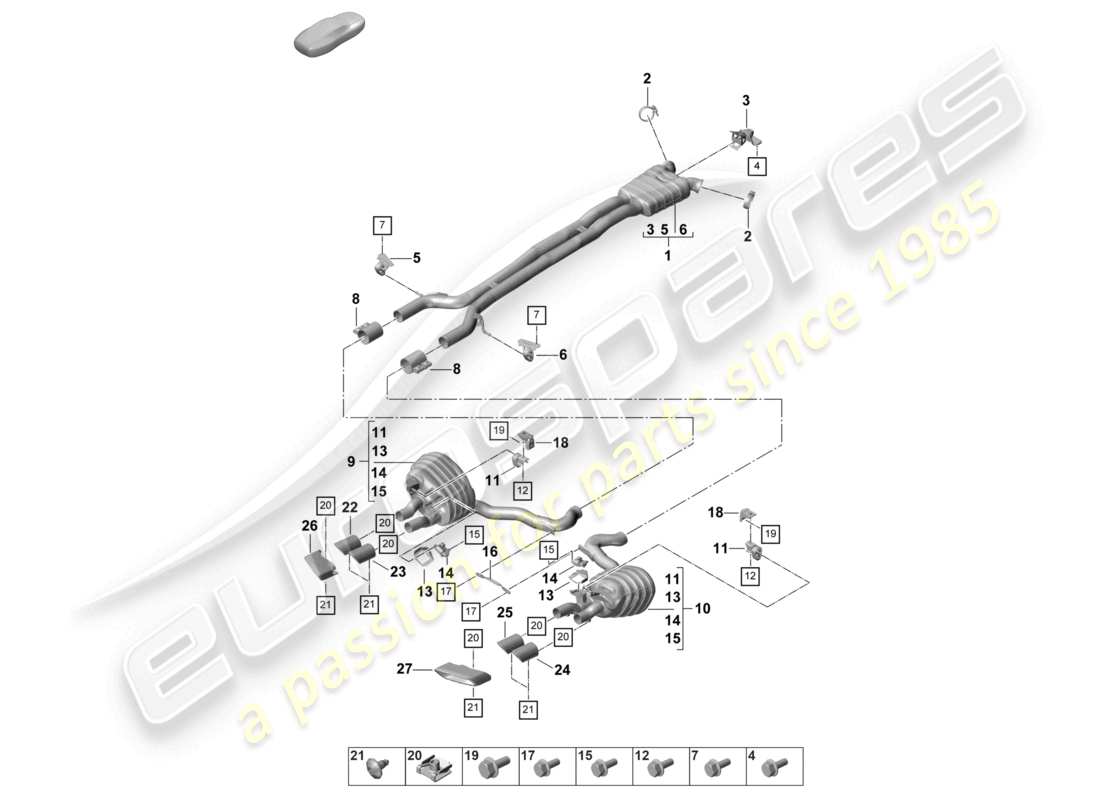 porsche 2024 (panamera 971-2) abgasanlage vorschalldämpfer nachschalldämpfer endrohr teilediagramm