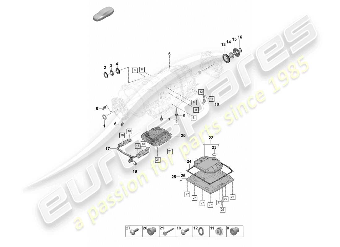 porsche 2024 (panamera 971-2) 8-speed doppelkupplungsgetriebe - pdk - mechatronik mit software-ölfilter getriebeölwanne teilediagramm