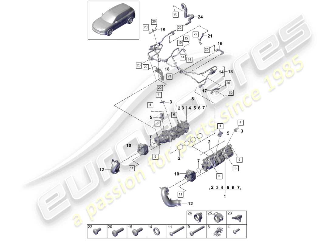porsche 2022 (cayenne e3 9ya/9yb) ansaugkrümmer drosselklappenadapter entlüftung für kraftstofftank ersatzteilzeichnung