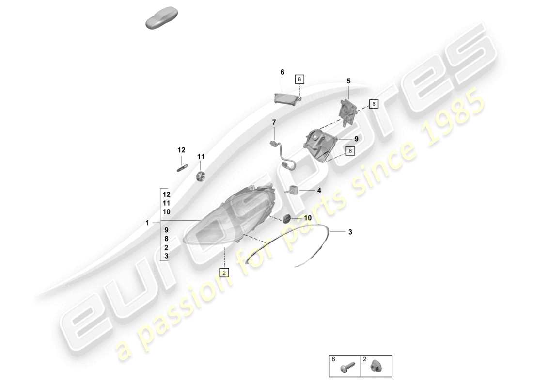 porsche 2021 (718 cayman gt4) scheinwerfer ersatzteildiagramm