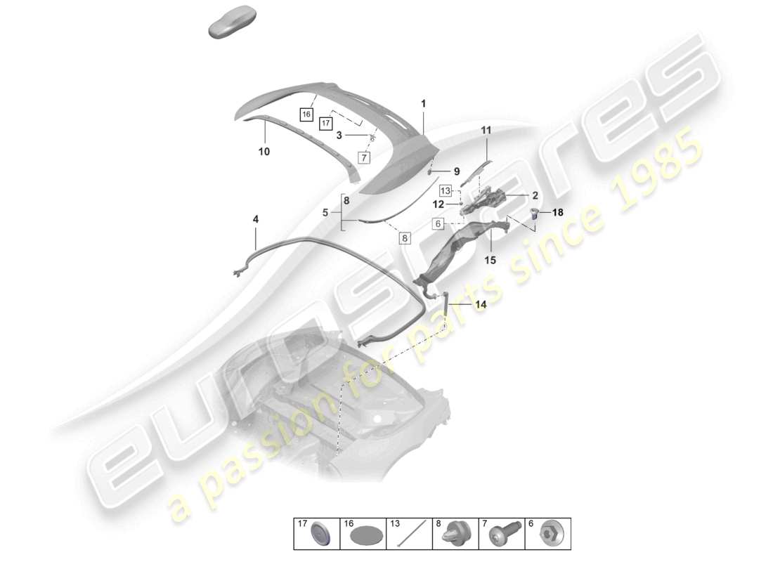 porsche 2024 (992-1) cabrio top stowage box cover ersatzteildiagramm