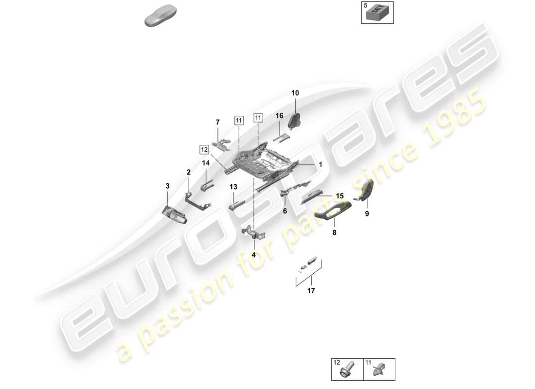 porsche 2025 (taycan 9j1-2) sitzrahmen zubehör sonstiges standardsitz teilediagramm