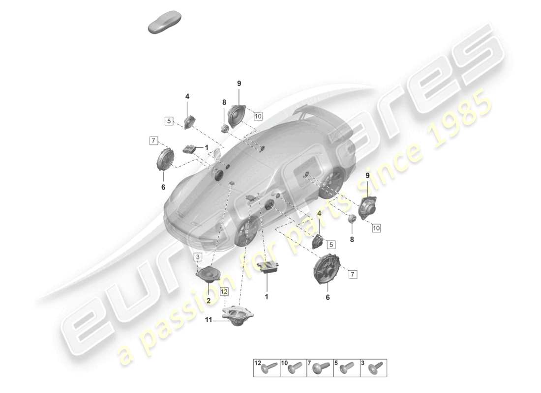 porsche 2022 (992-1 gt3/rs/st) lautsprecher-teilediagramm