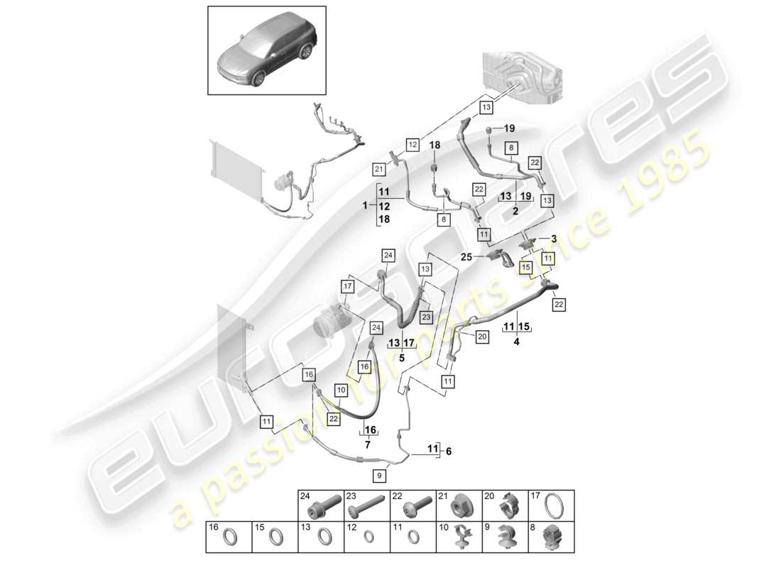 porsche 2023 (cayenne e3 9ya/9yb) klimaanlage kältemittelleitung v6 r134a teilediagramm